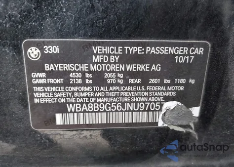 2018 BMW 330I z USA, uszkodzony, nr VIN WBA8B9G56JNU97057